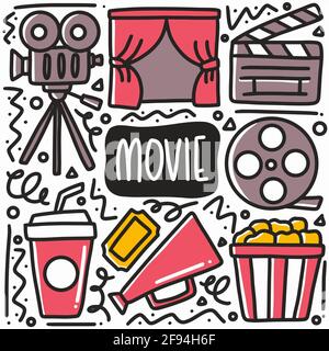 hand drawn movie dating doodle set Stock Vector