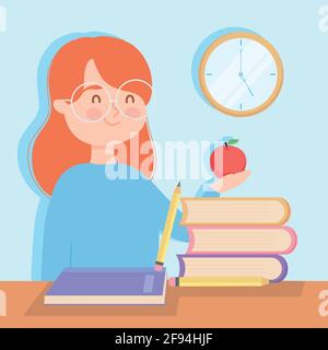 woman teacher cartoon with books Stock Vector