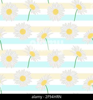 Seamless background with camomiles. Delicate white flowers on a heavenly background. Pastel colors, delicate repeating pattern. Vector.Design and pack Stock Vector