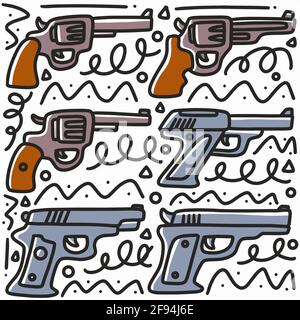 hand drawn gun doodle set Stock Vector