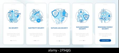 Energy safety types onboarding mobile app page screen with concepts Stock Vector
