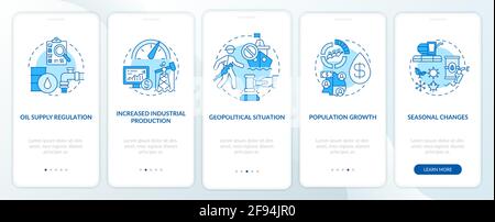 Fuel price factors onboarding mobile app page screen with concepts Stock Vector