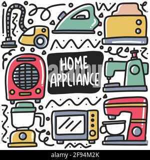 hand drawn home appliance doodle set Stock Vector