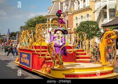 Orlando, Florida. August 04, 2020. Minnie on Halloween Parade float at Magic Kingdom (473) Stock Photo