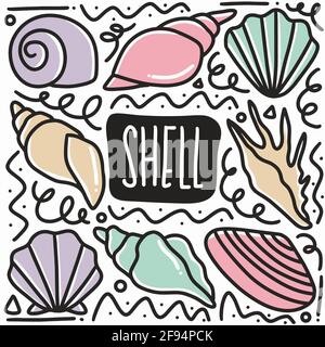 hand drawn shells doodle set Stock Vector
