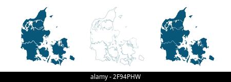 Blue map of denmark, Blue gradient Denmark map. Detailed, Mercator projection, Denmark map Stock Vector