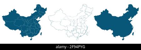 Blue China map. Flat vector HD illustration. Stock Vector