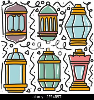 hand drawn garden lamp shape doodle set Stock Vector
