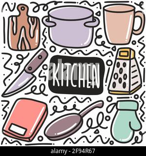 hand drawn kitchen equipment doodle set Stock Vector
