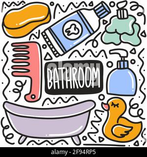 hand drawn bathroom equipment doodle set Stock Vector