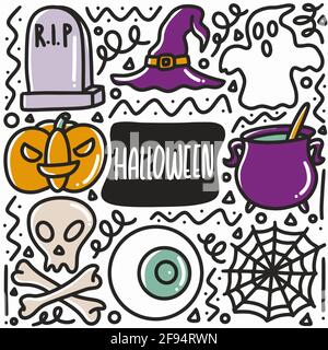 hand drawn halloween party doodle set Stock Vector