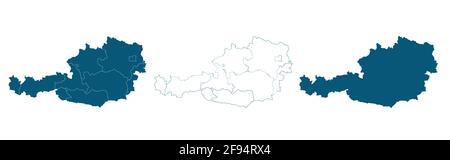Simple map of Austria vector drawing. Mercator projection. Filled and outline. Stock Vector
