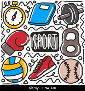 hand drawn sport equipment doodle set Stock Vector