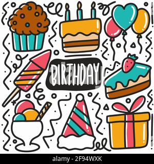 hand drawn birthday party doodle set Stock Vector
