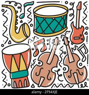 hand drawn musical equipment doodle set Stock Vector