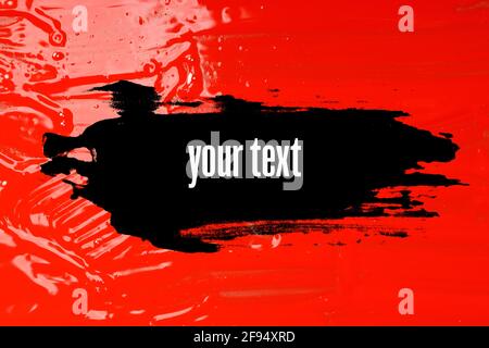 black banner on colored paint. advertisement. uneven stroke on a colorful surface. High quality photo Stock Photo
