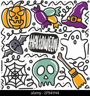 hand drawn halloween party doodle set Stock Vector