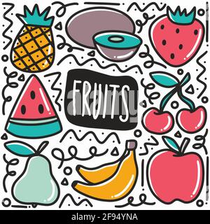 hand drawn fruits doodle set Stock Vector