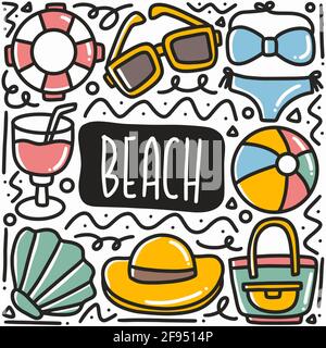 hand drawn beach vacation doodle set Stock Vector