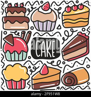 hand drawn cake doodle set Stock Vector