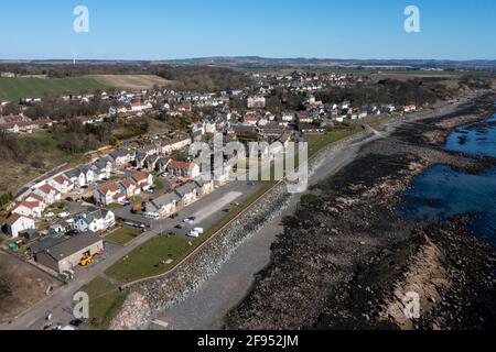 Aerial view of East Wemyss a former mining town on the fife coast, Scotland, United kingdom.