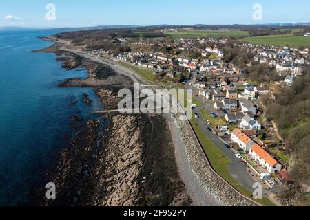 Aerial view of East Wemyss a former mining town on the fife coast, Scotland, United kingdom.