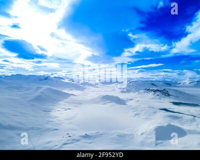Spectacular panoramic view over snowcapped mountain peaks. Stock Photo