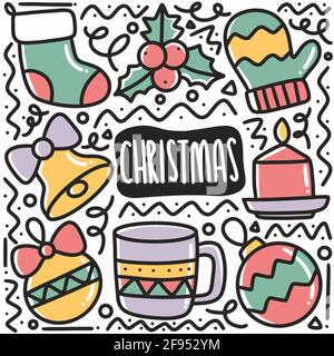 hand drawn christmas day doodle set Stock Vector
