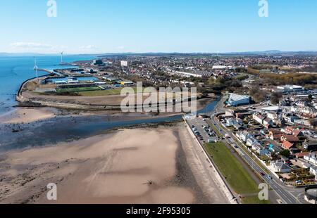 Aerial view of Leven beach at the most of the river Leven, Fife,  Scotland. Stock Photo