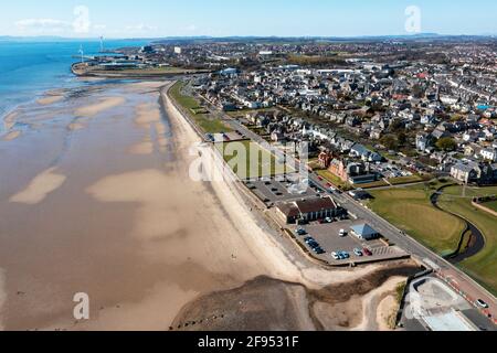 Aerial view of Leven beach at the most of the river Leven, Fife,  Scotland. Stock Photo