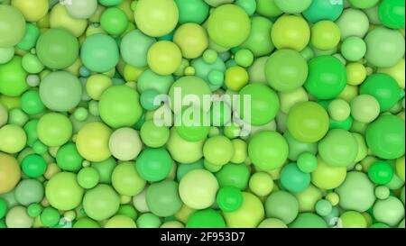 A lot of variation green color balls. 3D rendering. Abstract background. Stock Photo