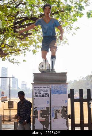 Sculpture of afootball player at the entrance of Shivaji Park  Gymkhana in Mumbai-Dadar,Maharashtra, India,Asia. Stock Photo