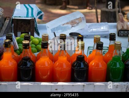 Selection of colourful drink bottles in Mumbai-Dadar, Maharashtra, India,Asia. Stock Photo