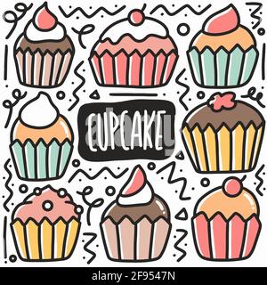 hand drawn cupcake doodle set Stock Vector