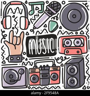 hand drawn music doodle set Stock Vector
