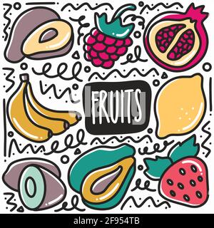 hand drawn fruits doodle set Stock Vector
