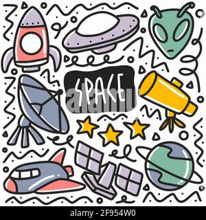 hand drawn space doodle set Stock Vector