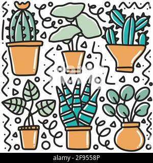 hand drawn plant doodle set Stock Vector