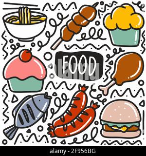 hand drawn food doodle set Stock Vector