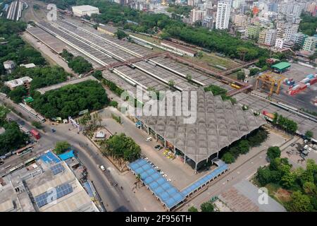 Dhaka, Bangladesh - April 015, 2021: Kamalapur Railway Station is the central railway station of Bangladesh. It is the largest railway station in the Stock Photo