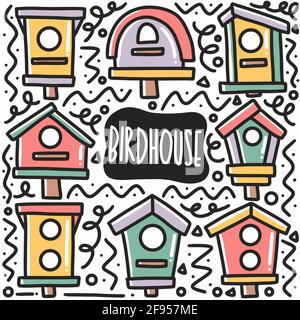 hand drawn bird house doodle set Stock Vector