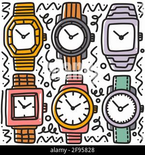 hand drawn wristwatch doodle set Stock Vector