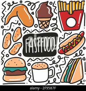 hand drawn fast food doodle set Stock Vector