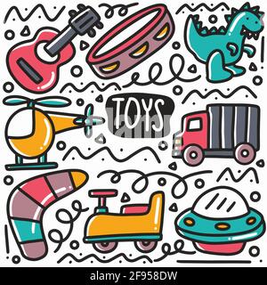 hand drawn baby toys doodle set Stock Vector