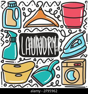 hand drawn laundry equipment doodle set Stock Vector
