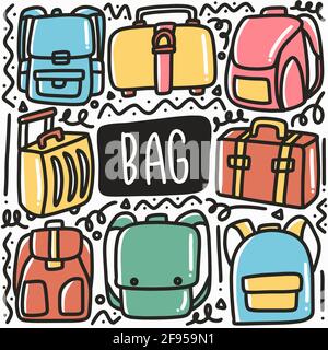 hand drawn bag doodle set Stock Vector