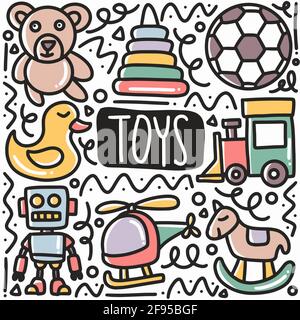hand drawn baby toys doodle set Stock Vector