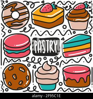 hand drawn dessert pastry doodle set Stock Vector