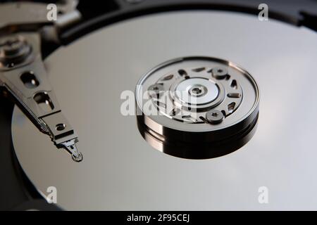 Inside of a hard drive HDD Stock Photo