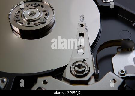 Inside of a hard drive HDD Stock Photo